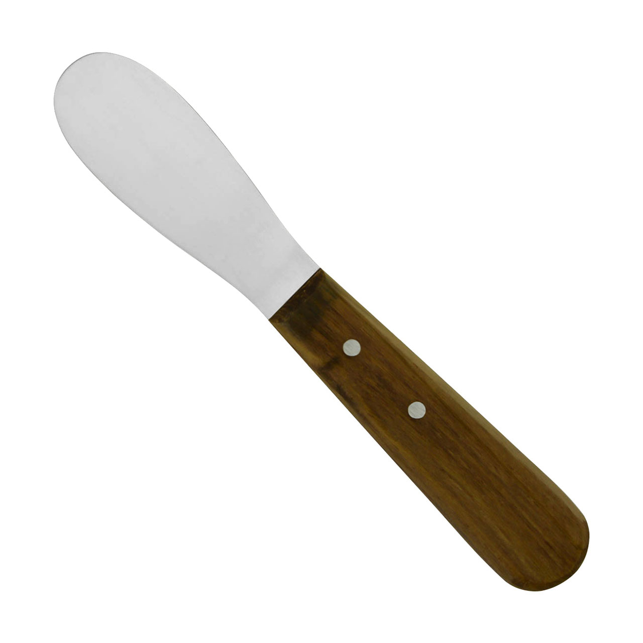a stainless steel spatula with a wooden handle