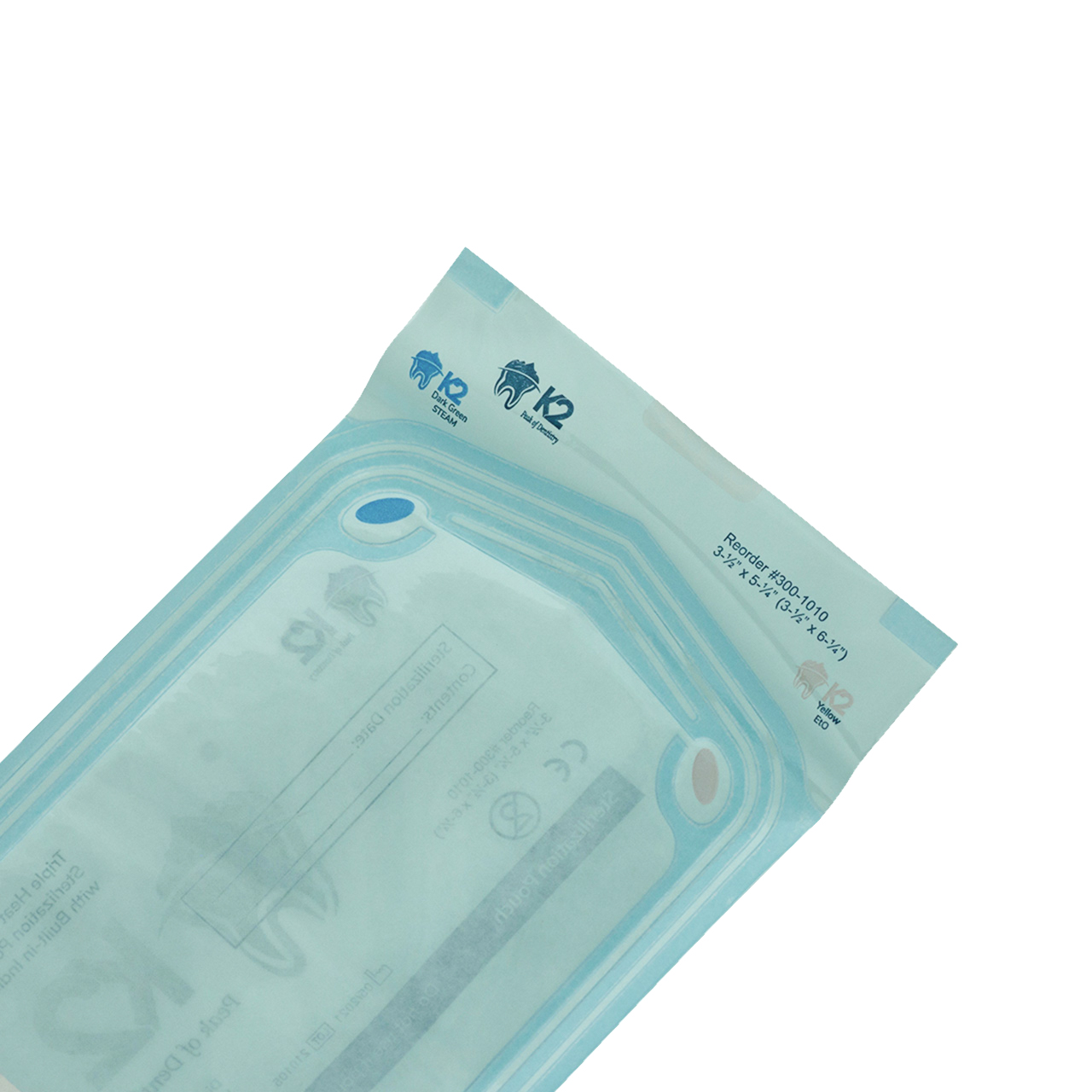 a blue plastic bag with writing on it on a white background