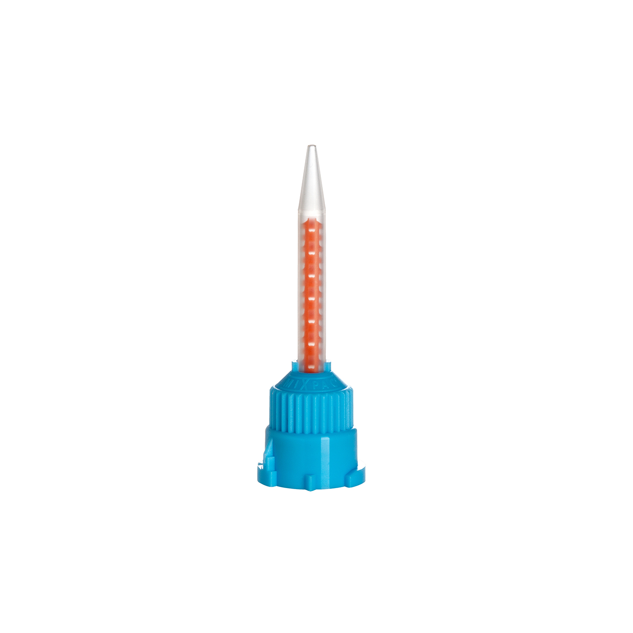 a blue and orange nozzle with a clear tip