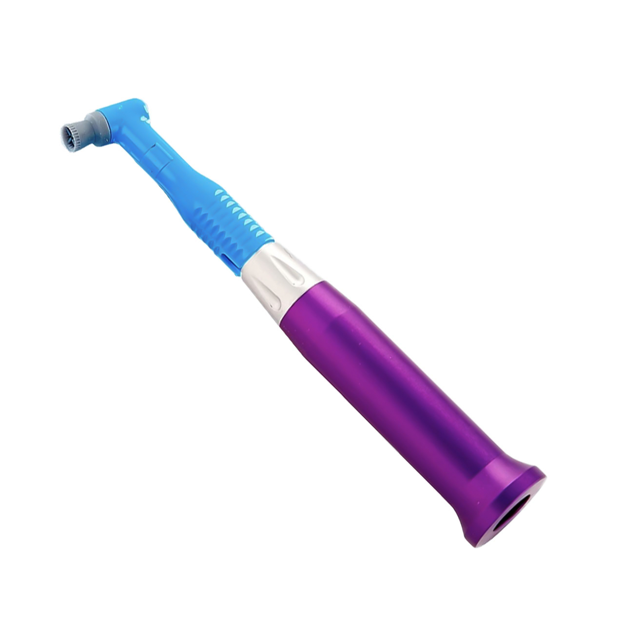 dental teeth cleaning tool with purple handle and blue tip
