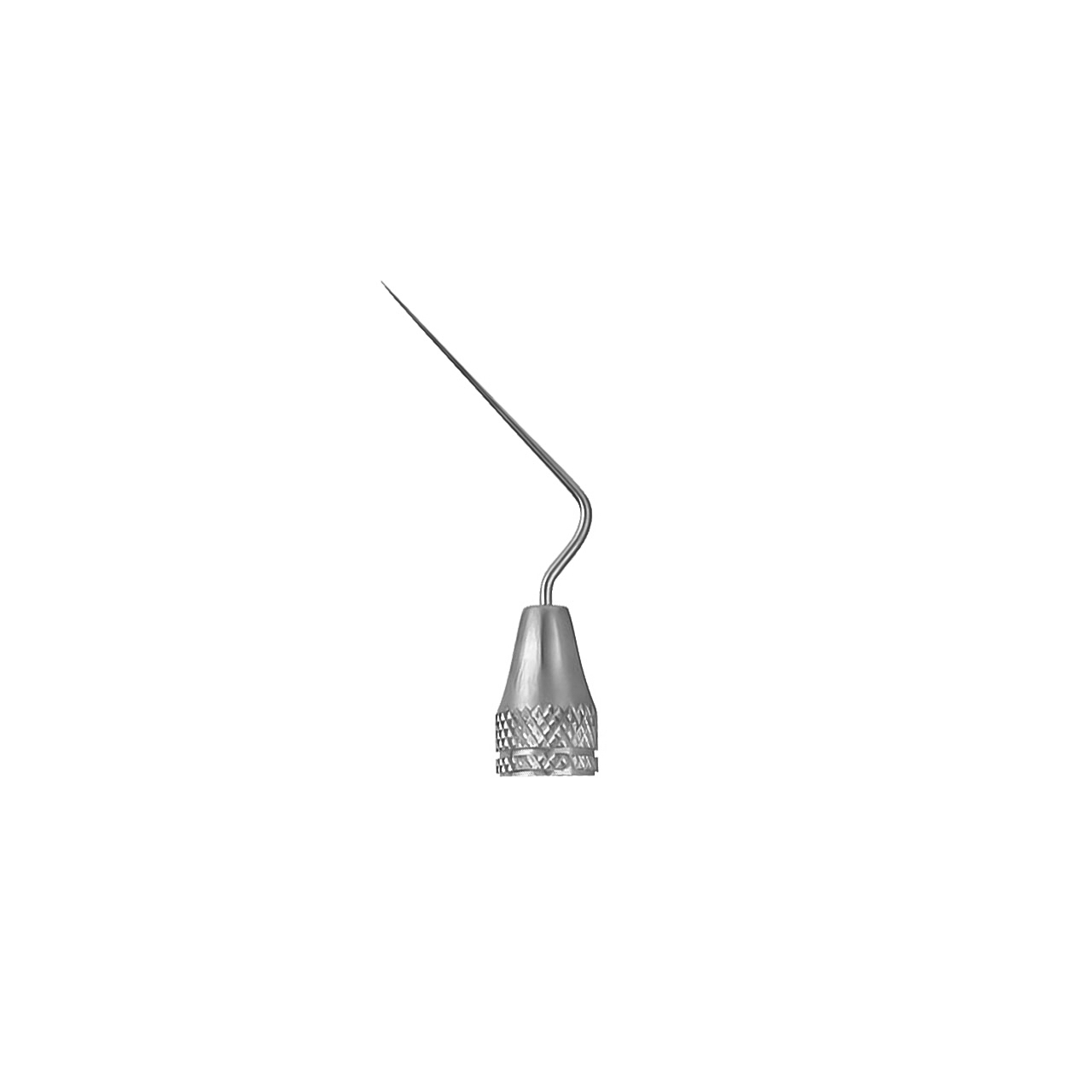 a stainless steel probe with a handle on a white background