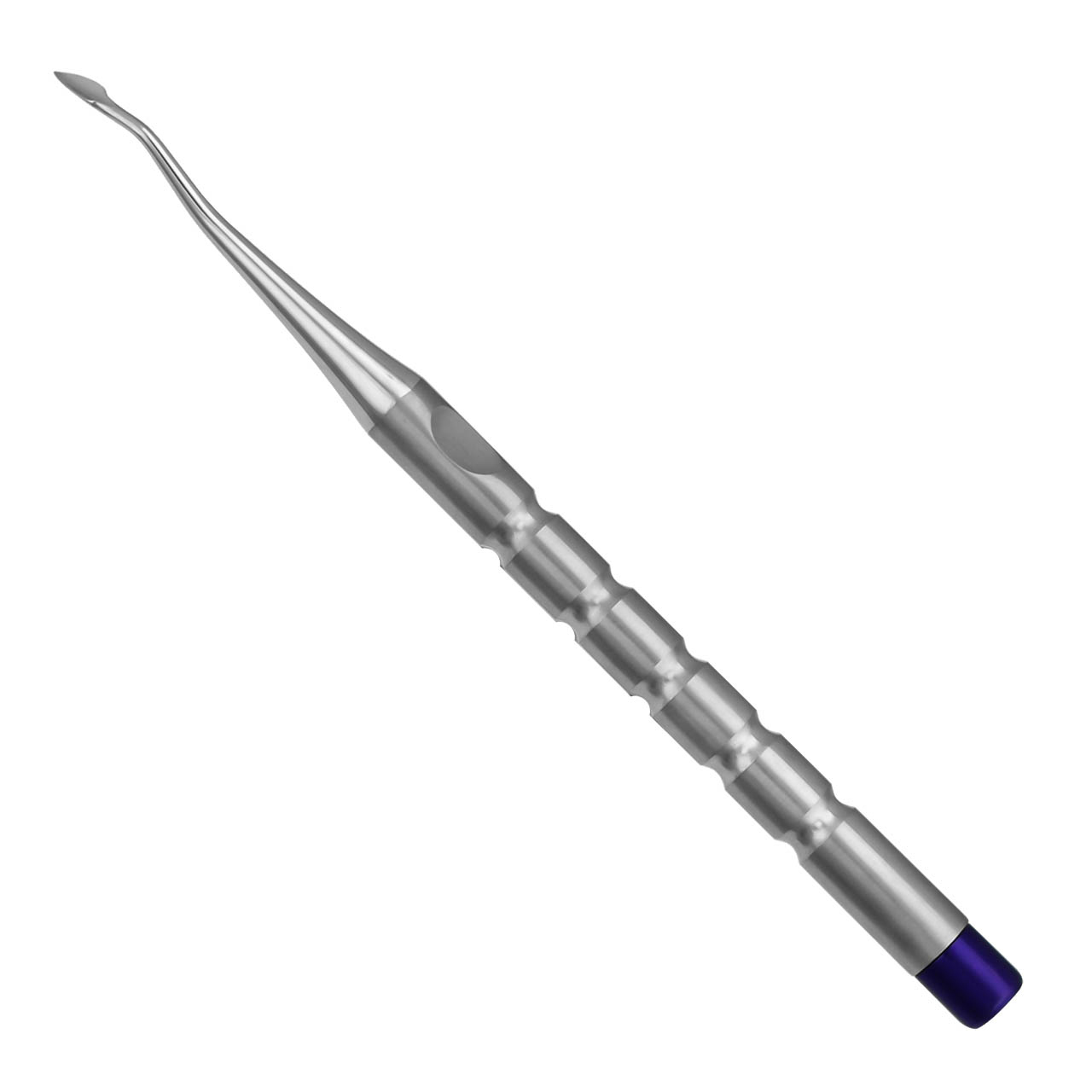 a dental instrument with a blue handle on a white background