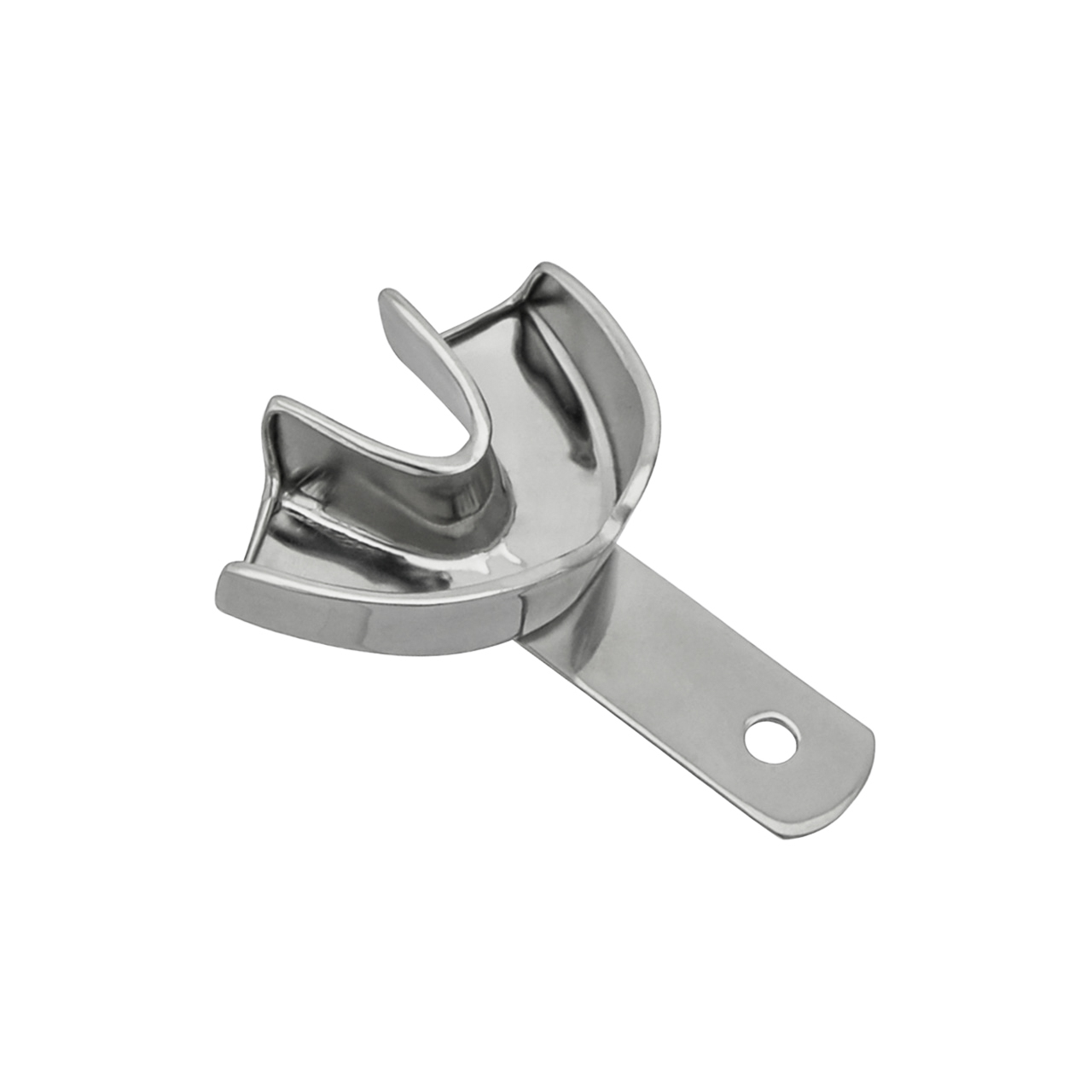 a stainless steel tray with a handle on a white background