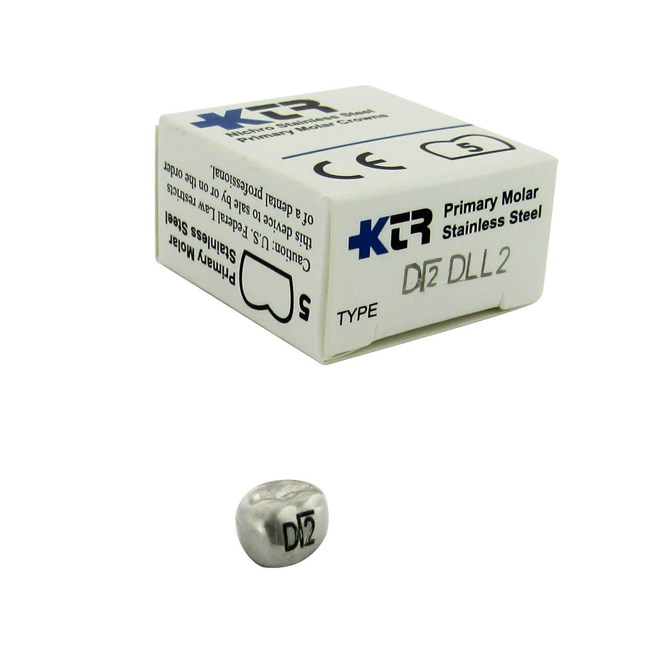 a box of primary molar stainless steel dental instruments