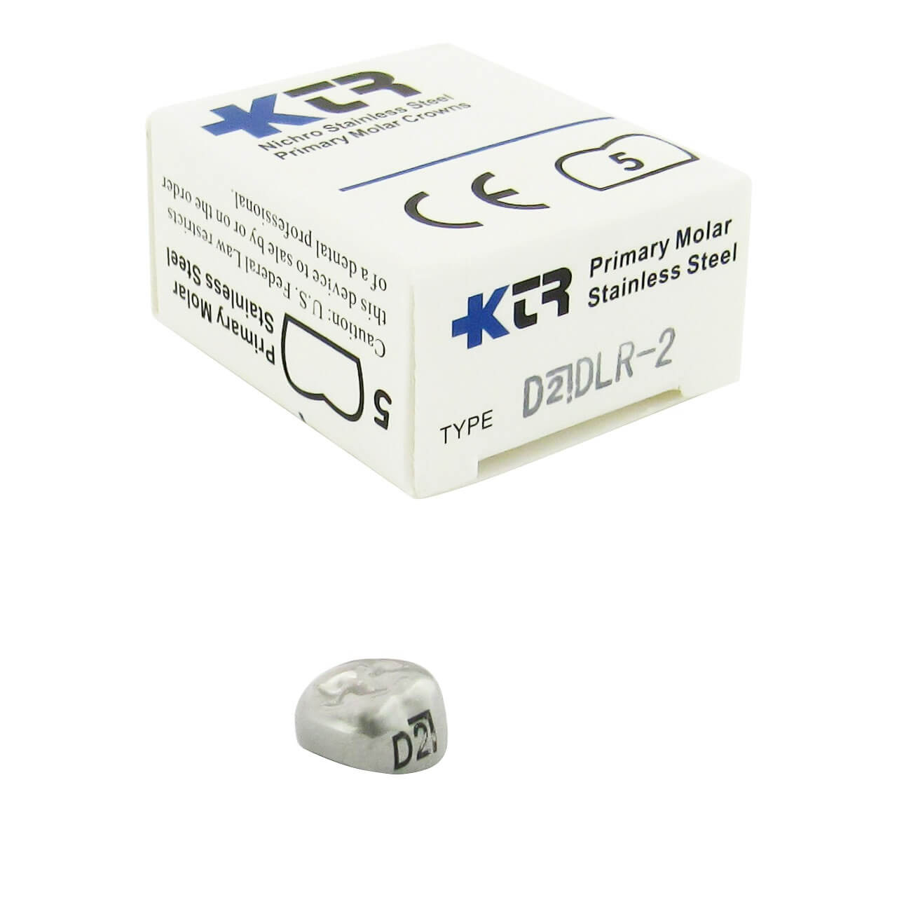 a box of primary molar stainless steel dental crowns