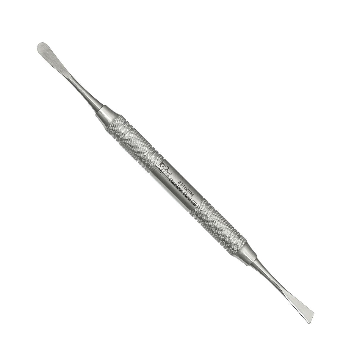 a close up of a stainless steel dental tool