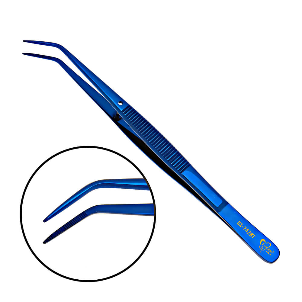 a pair of blue titanium tweezers