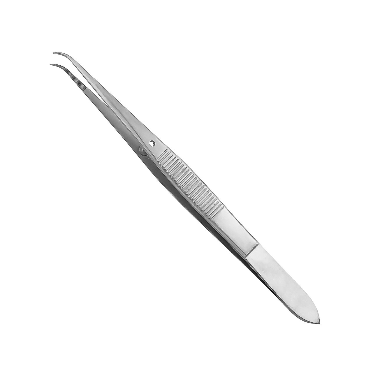 a pair of stainless steel tweezers on a white background
