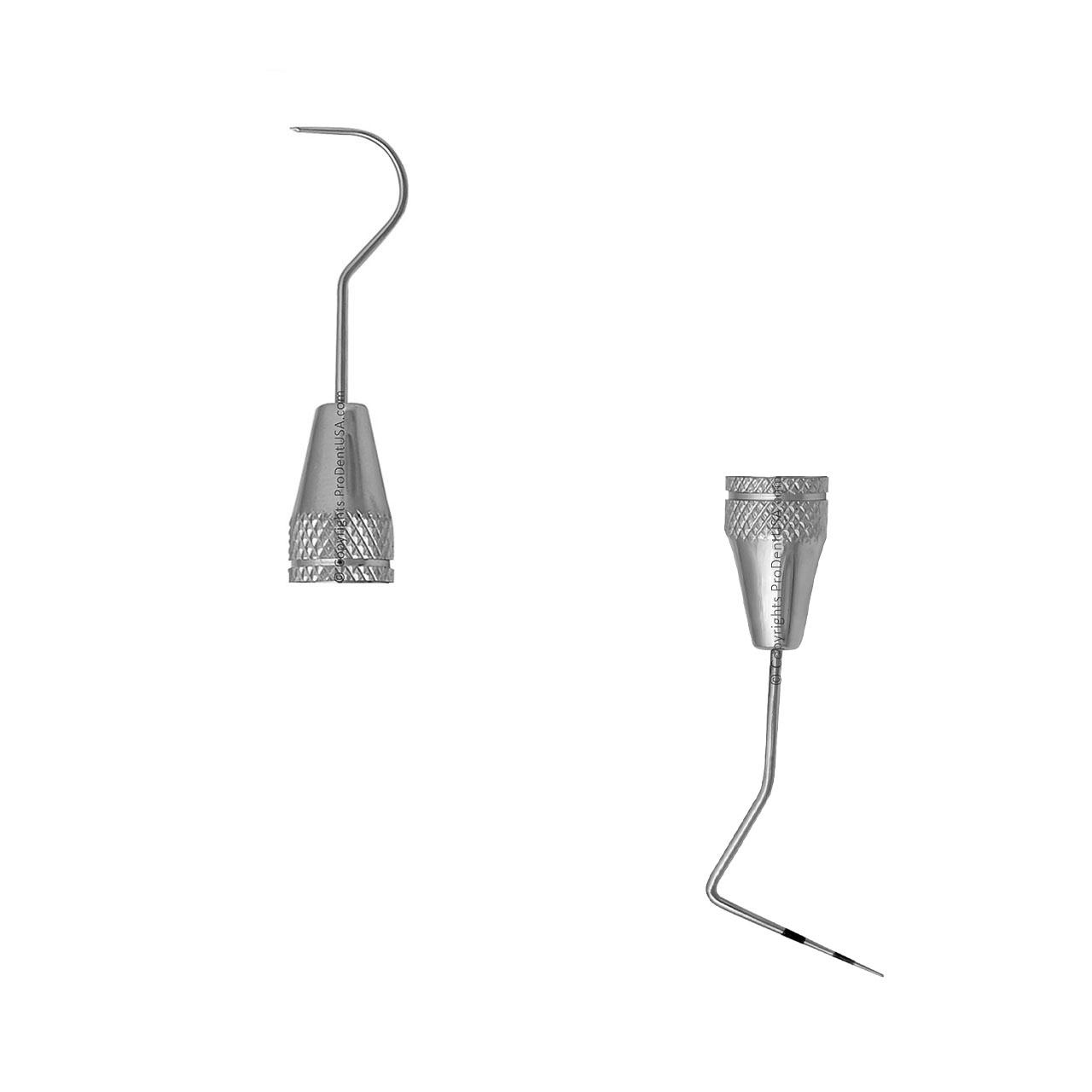 a pair of dental explorer probes on a white background