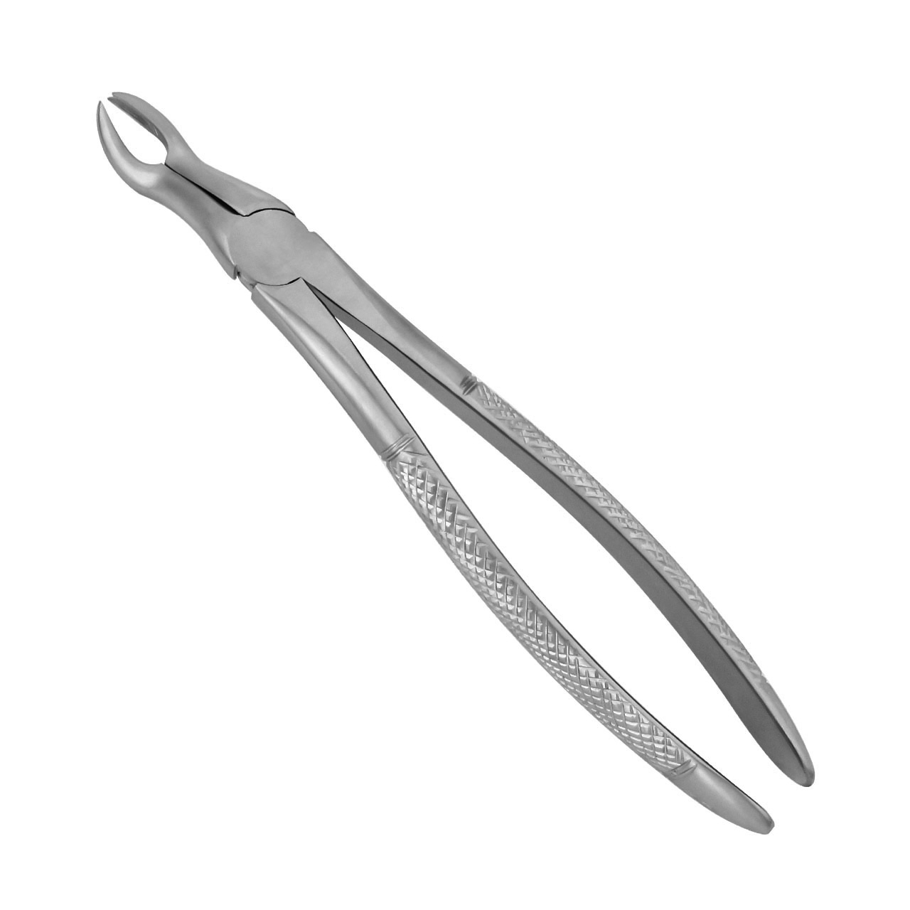 a pair of stainless steel dental forceps on a white background