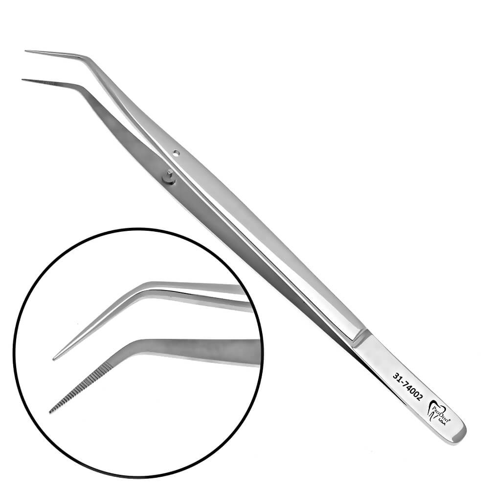 a pair of stainless steel tweezers with the number 31-74002 on the handle