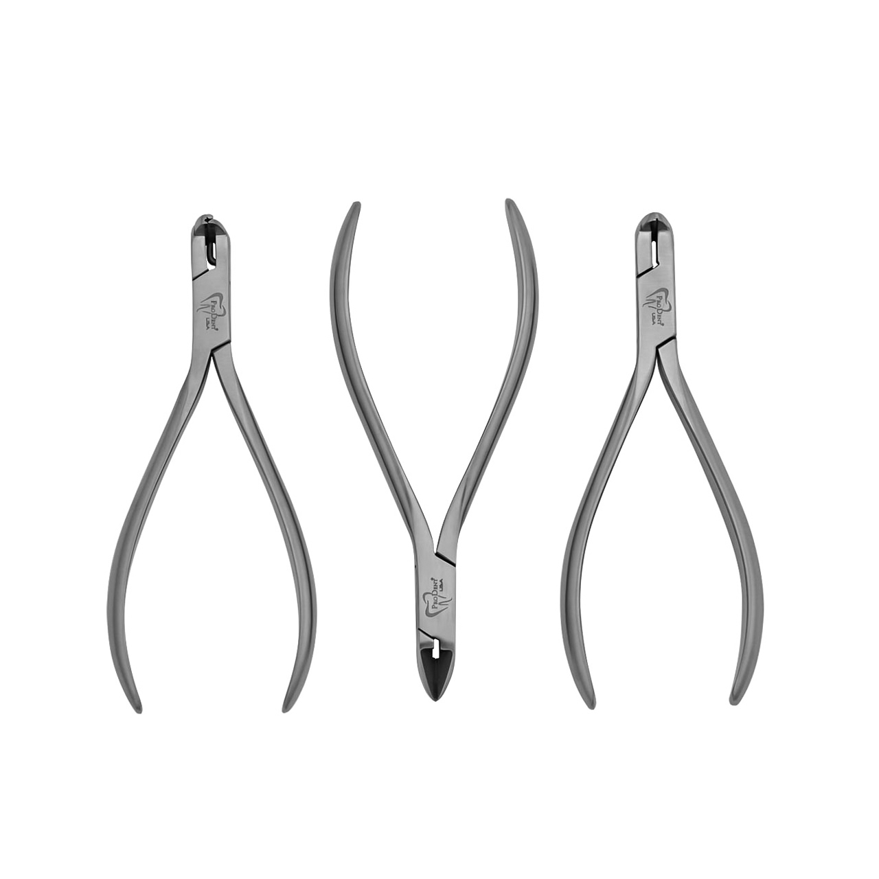 a set of three dental pliers on a white background .