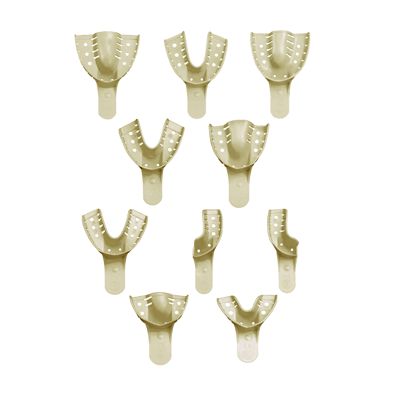 a set of dental trays with holes in them on a white background