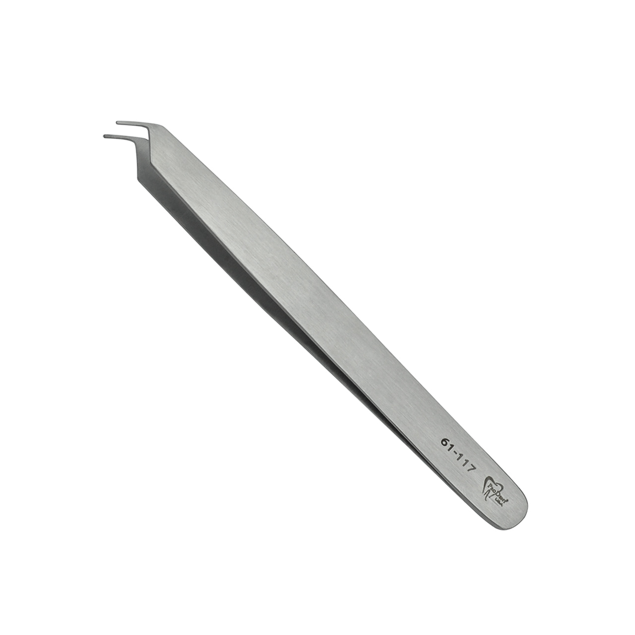 a pair of stainless steel bracket tweezers on a white background
