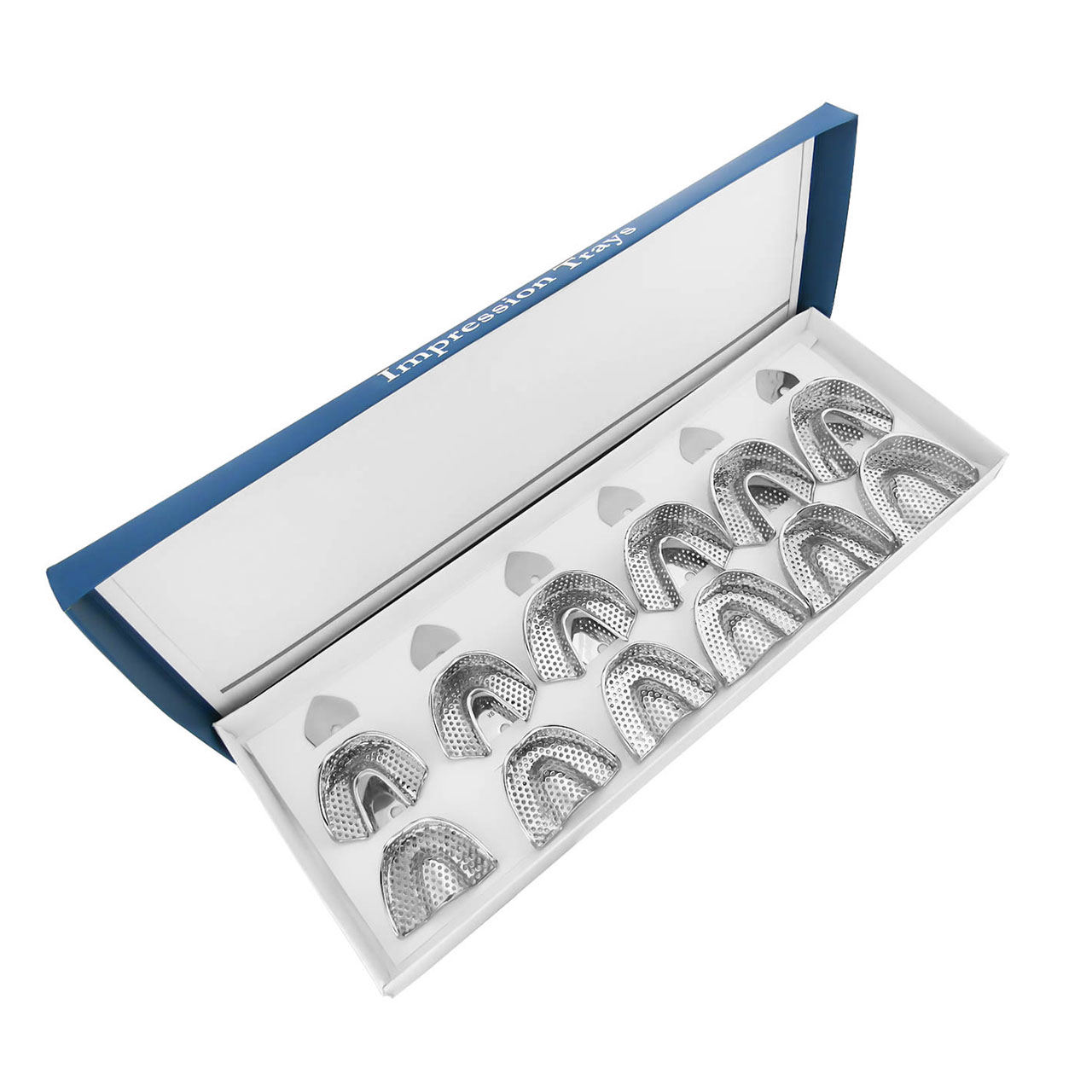 open box of 12 impression trays for teeth